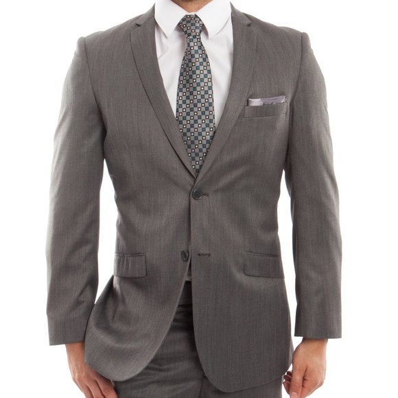 2pc Sharkskin Mens Grey Suit by Tazio - Picture 2 of 4